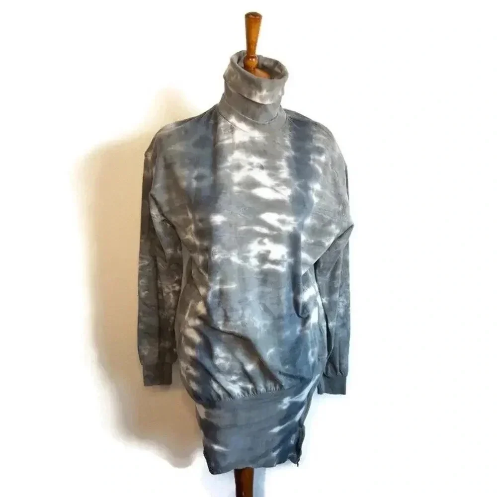 Young Fabulous & Broke Olive Green Boho Tie Dye Turtleneck Sweater Dress S Beach